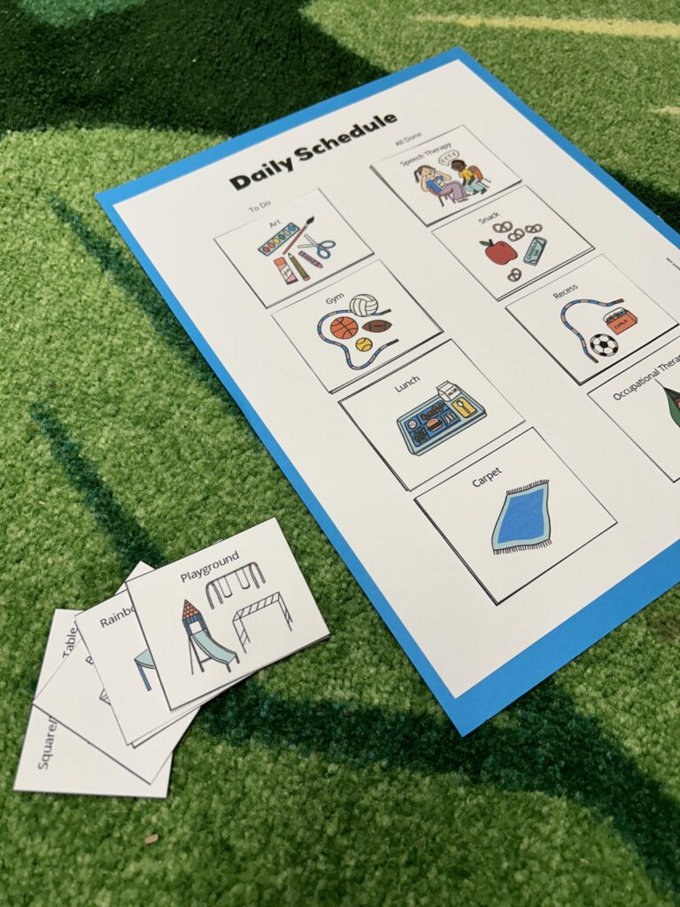 visual schedule template with daily schedule images on grass 